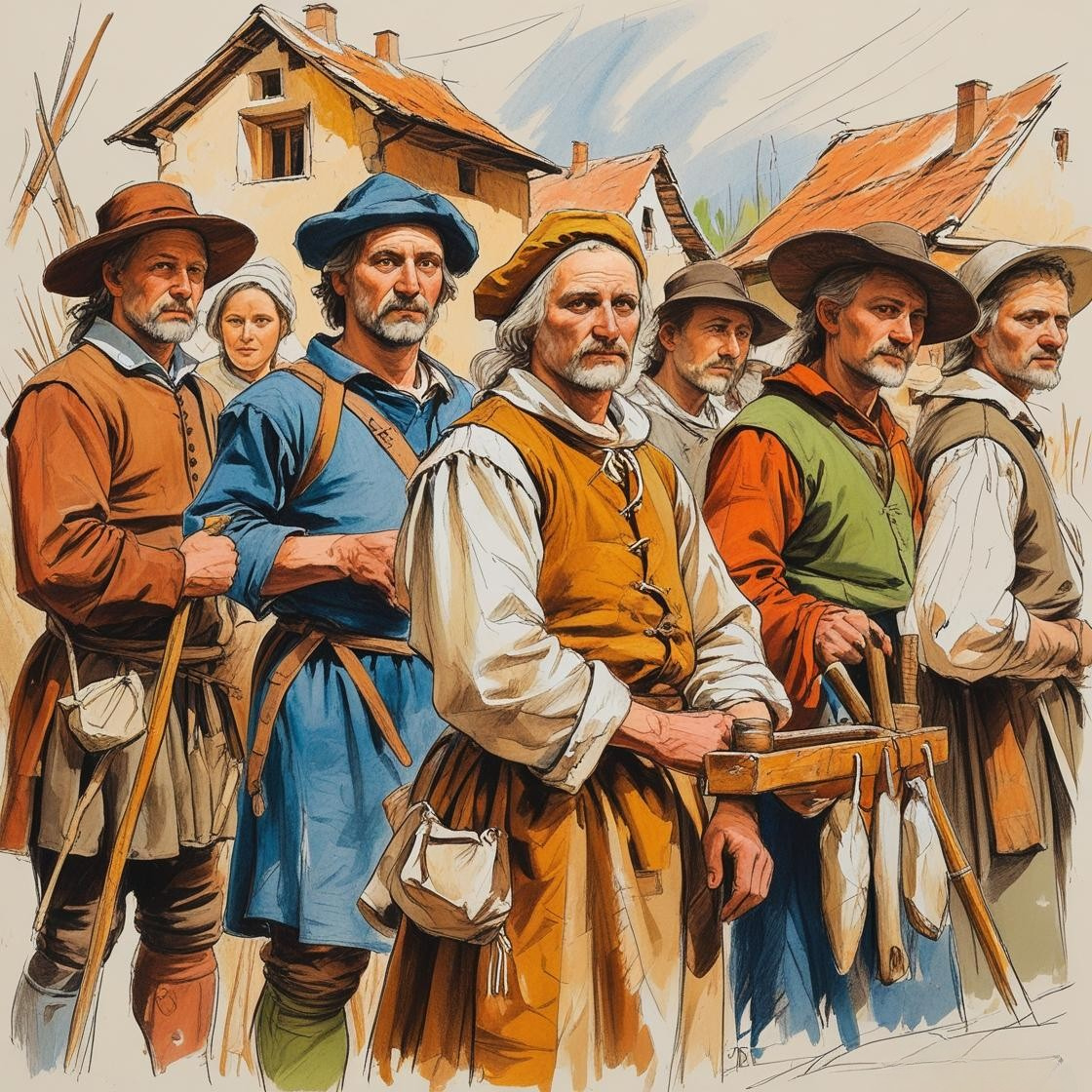 poglądowy obrazek ukazujący ludzi w XVII wieku