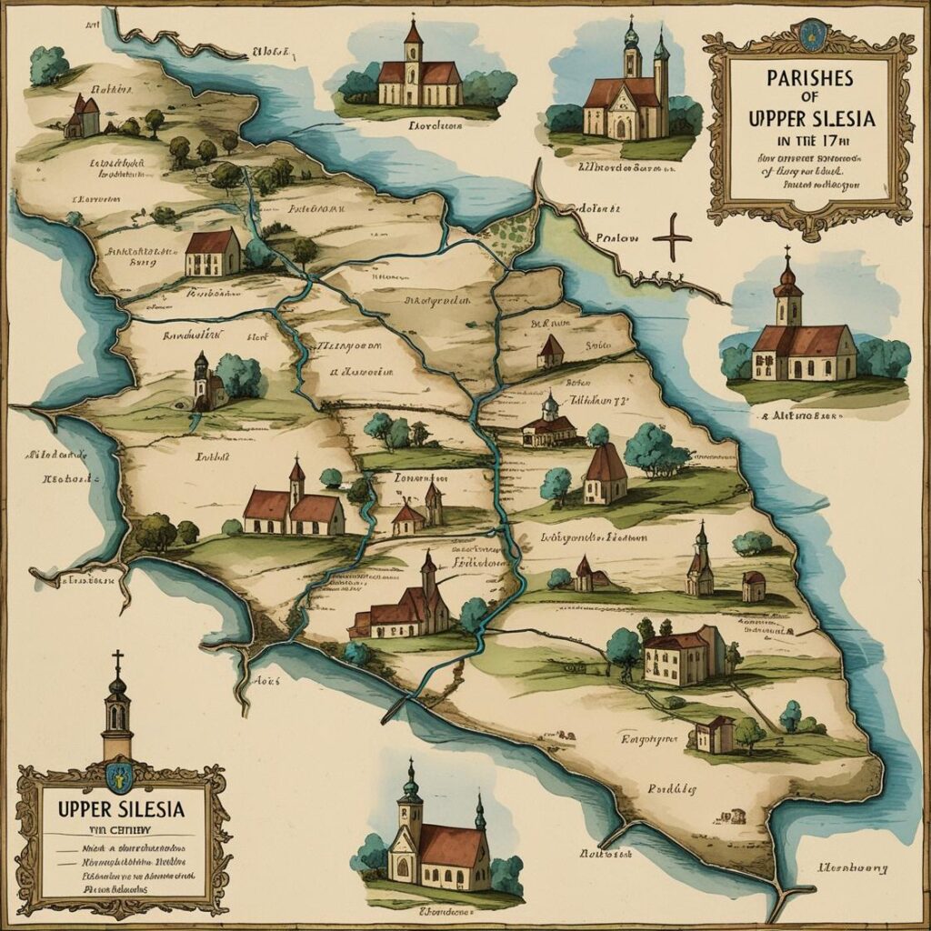 Poglądowa mapa prafii Górnego Śląska XII wiek