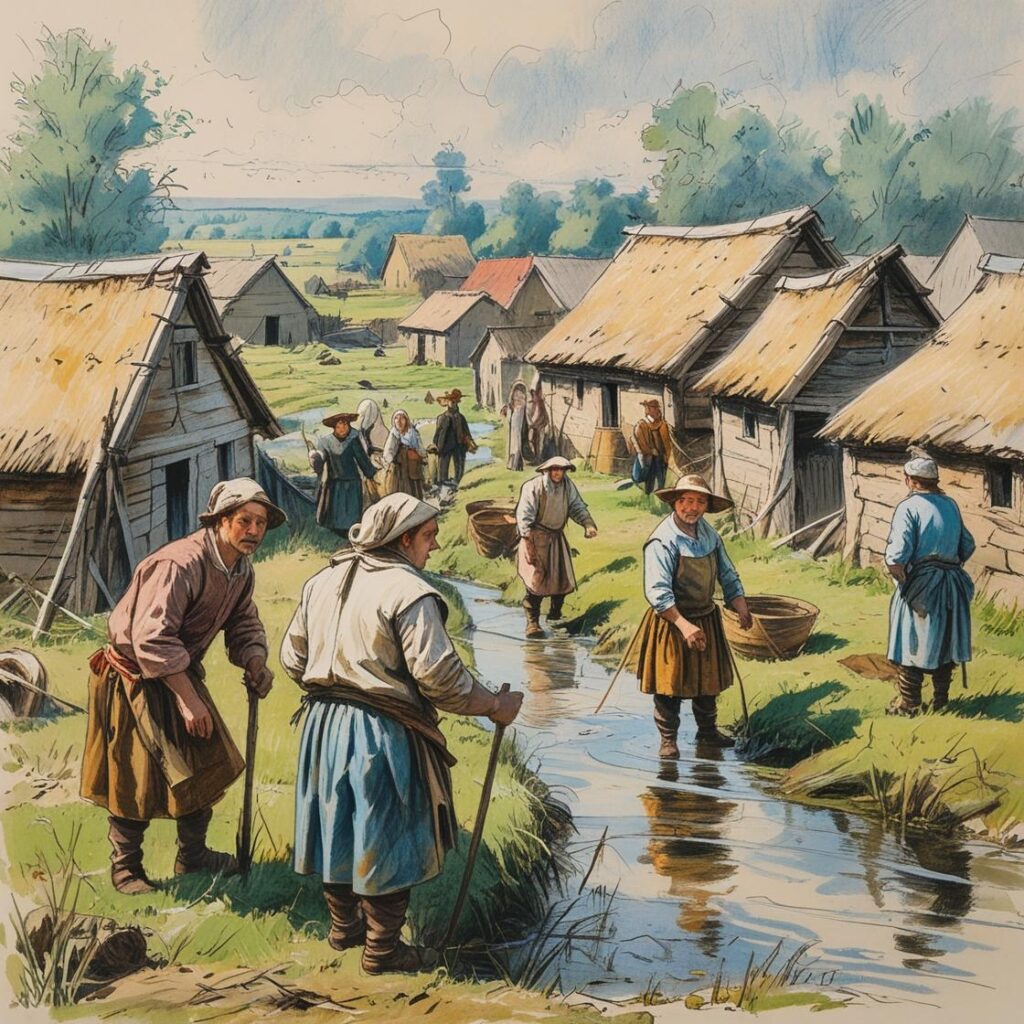 poglądowy obrazek ukazujący ludzi w XVII wieku