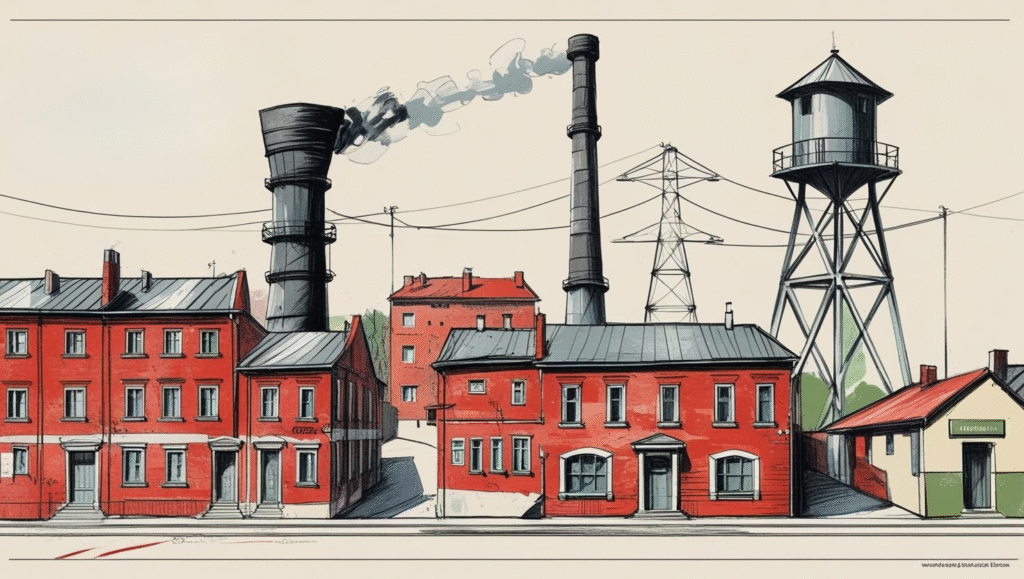 Przemysłowy Chropaczów: kopalnia „Śląsk”, wieża ciśnień, familoki – schemat