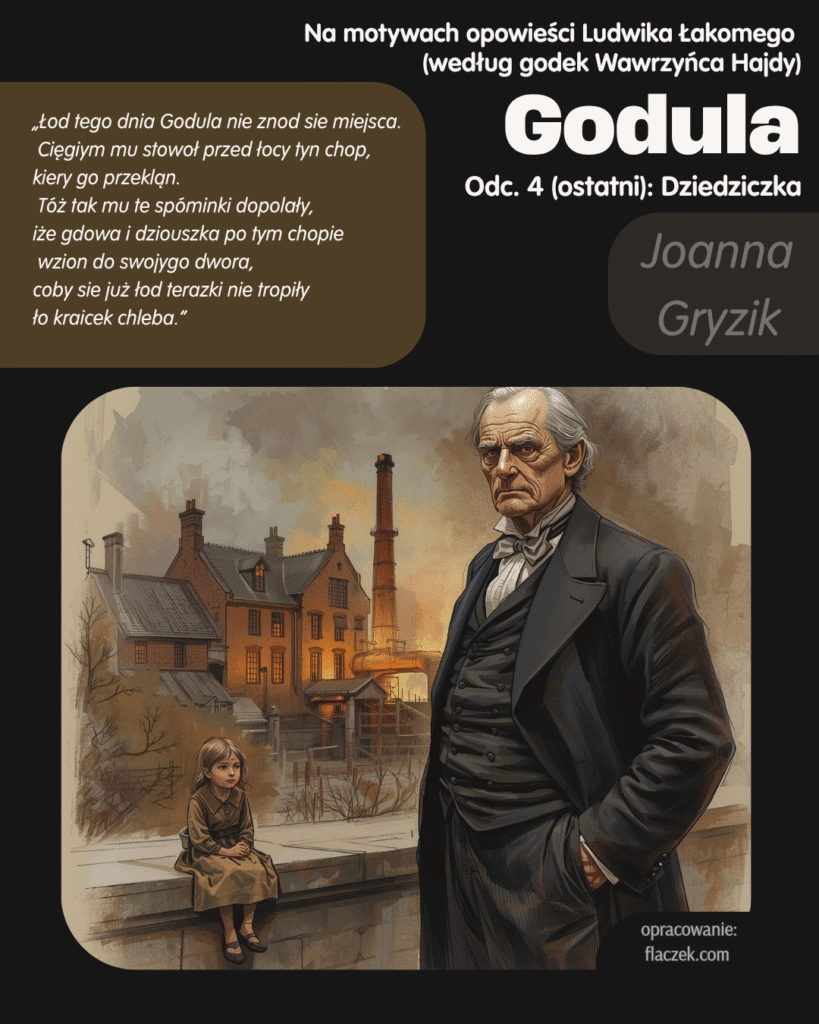 Godula – Odcinek 4 „Dziedziczka”; Karol Godula i mała Joanna Gryzik na tle zabudowań huty