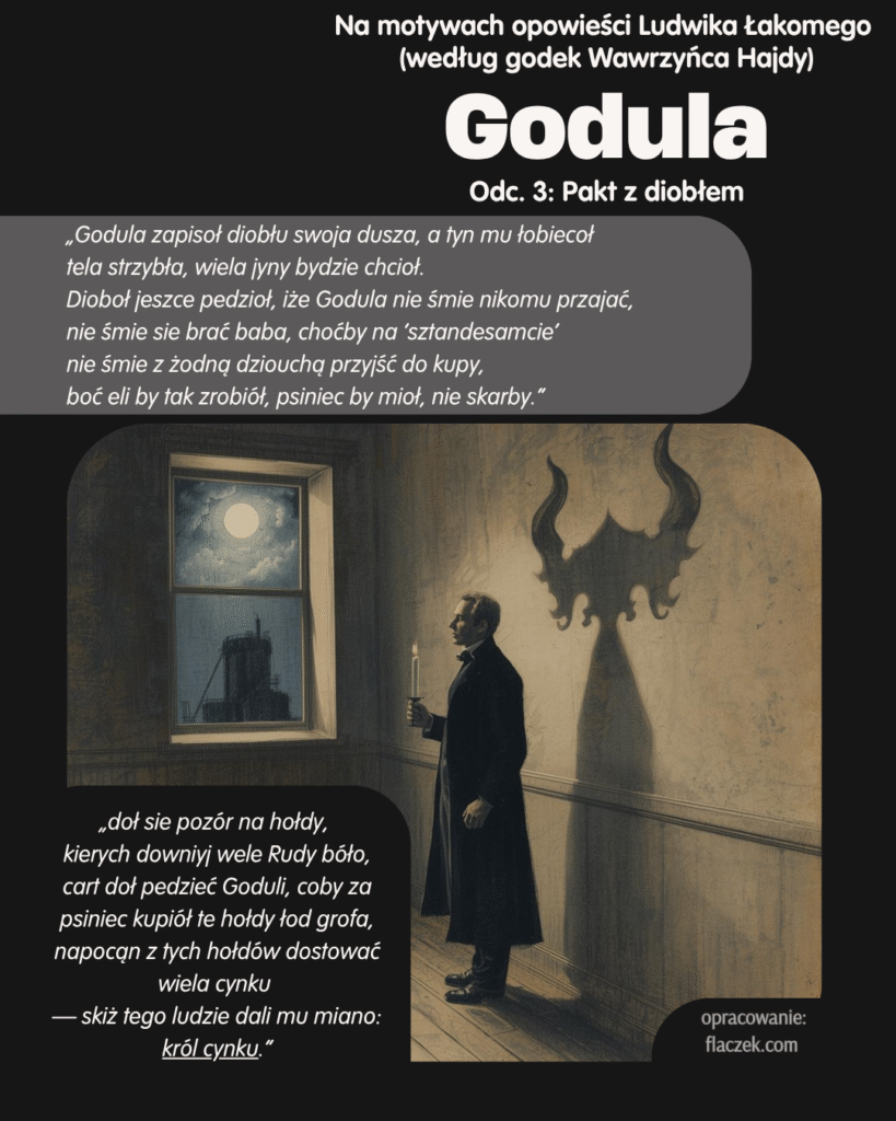 Godula – Odcinek 3 „Pakt z diobłem”; mężczyzna ze świecą i diabelski cień na ścianie