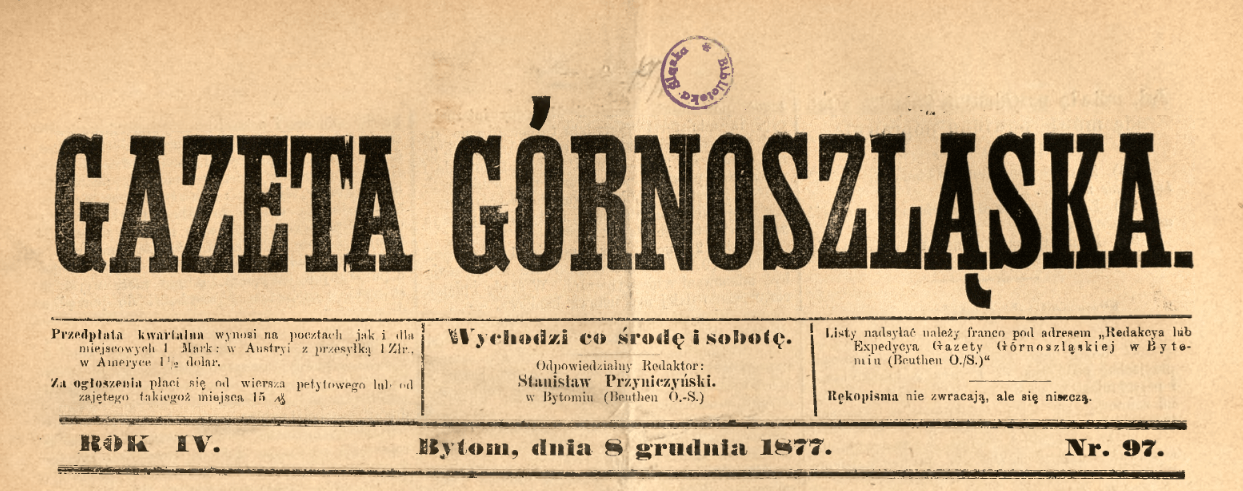 Winieta „Gazety Górnoszląskiej” – nr 97, Bytom, 8 grudnia 1877 r.