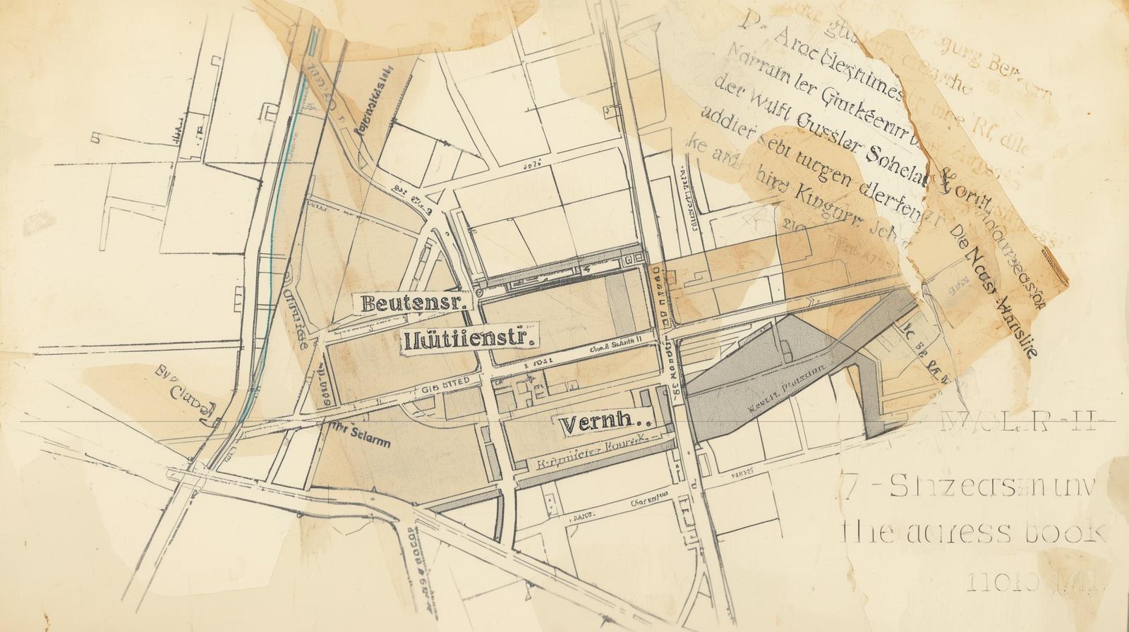Schemat ulic z nazwami Beuthenerstr. i Hüttenstr. — grafika do wykazu adresowego