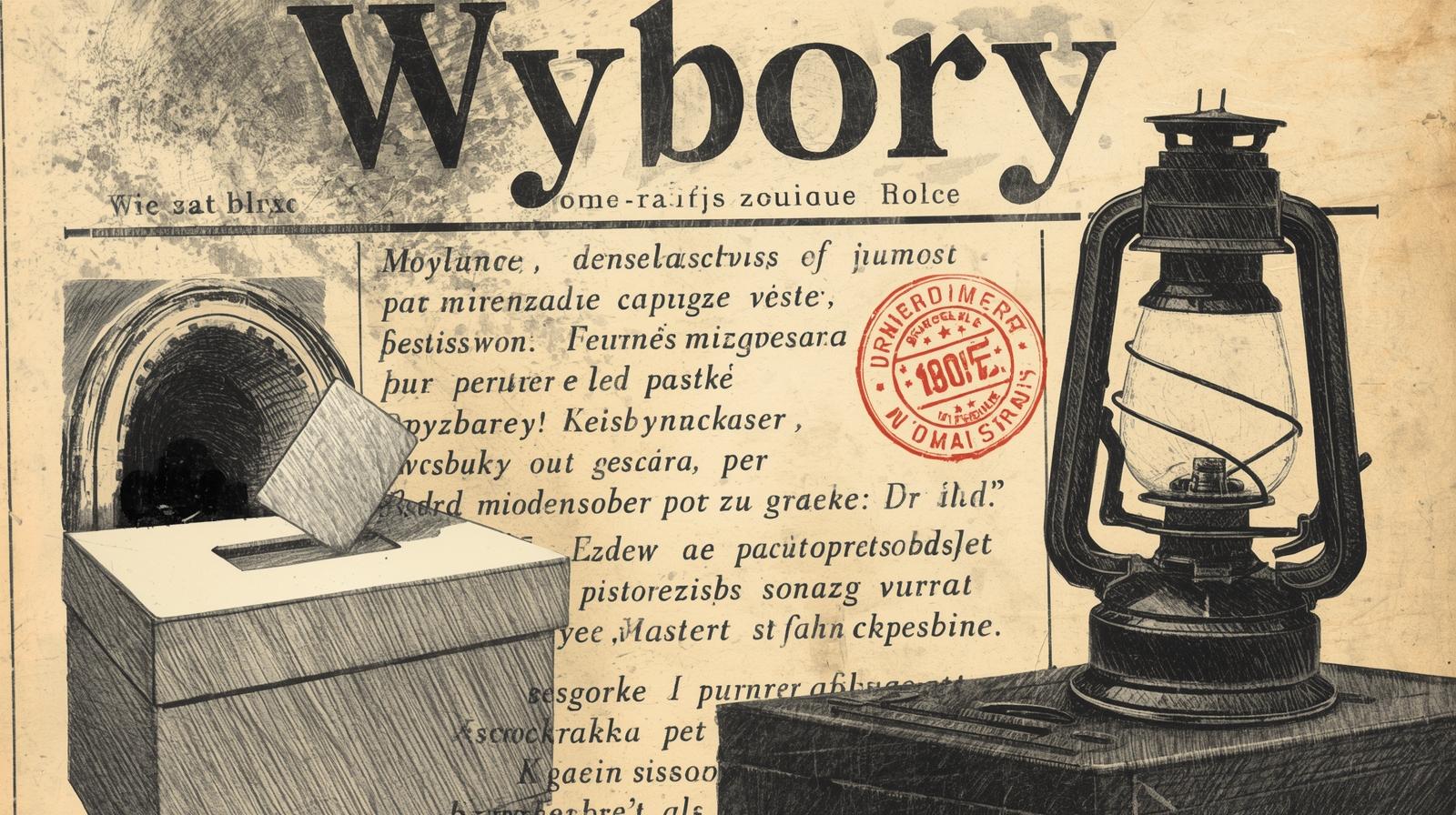 Wybory w instytucjach górniczych na tle Lipin około 1920 roku: ogłoszenie, urna i kopalniany kontekst (grafika poglądowa)