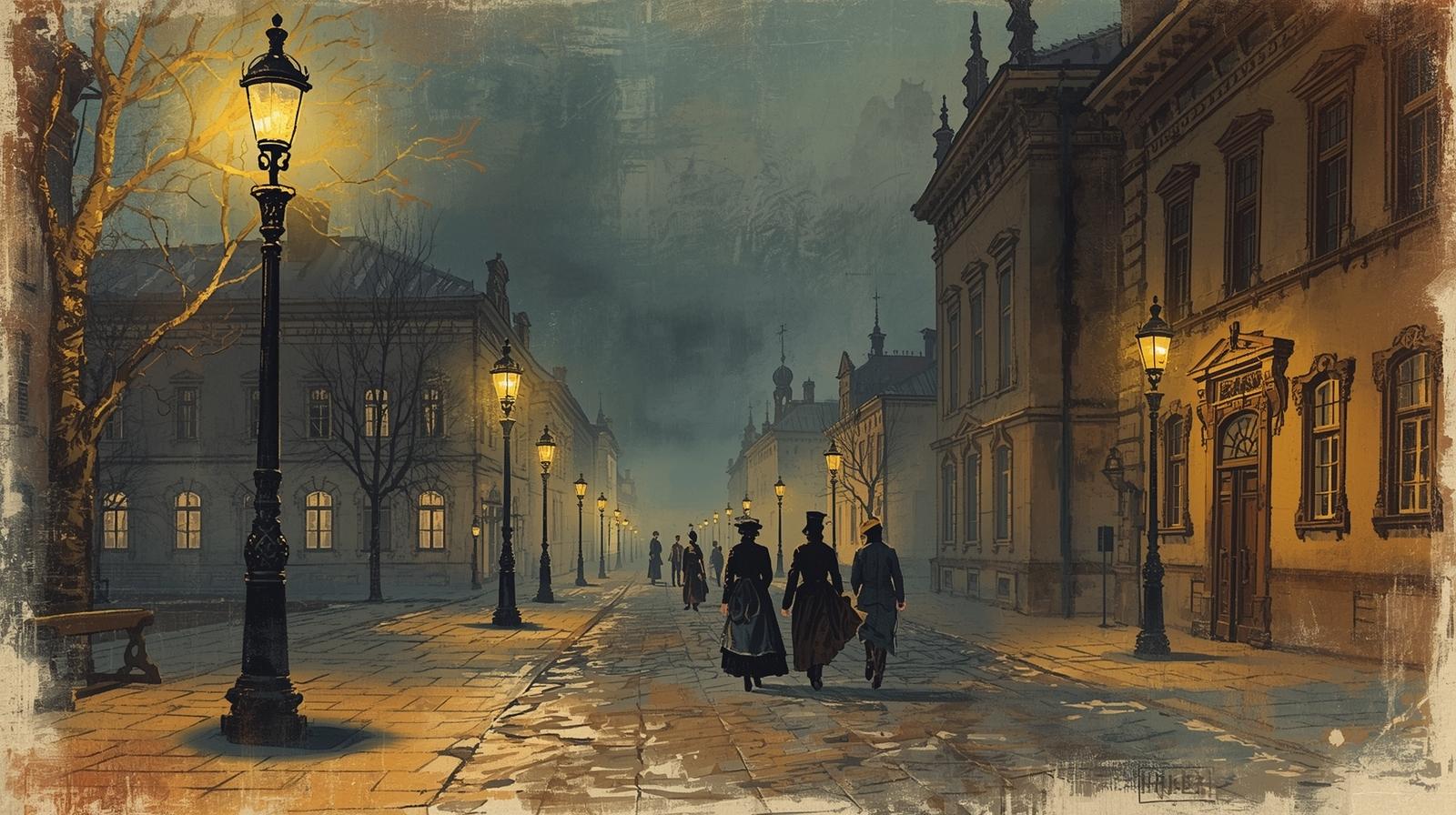 Bytomski Rynek nocą w 1862 roku - pierwsze latarnie gazowe