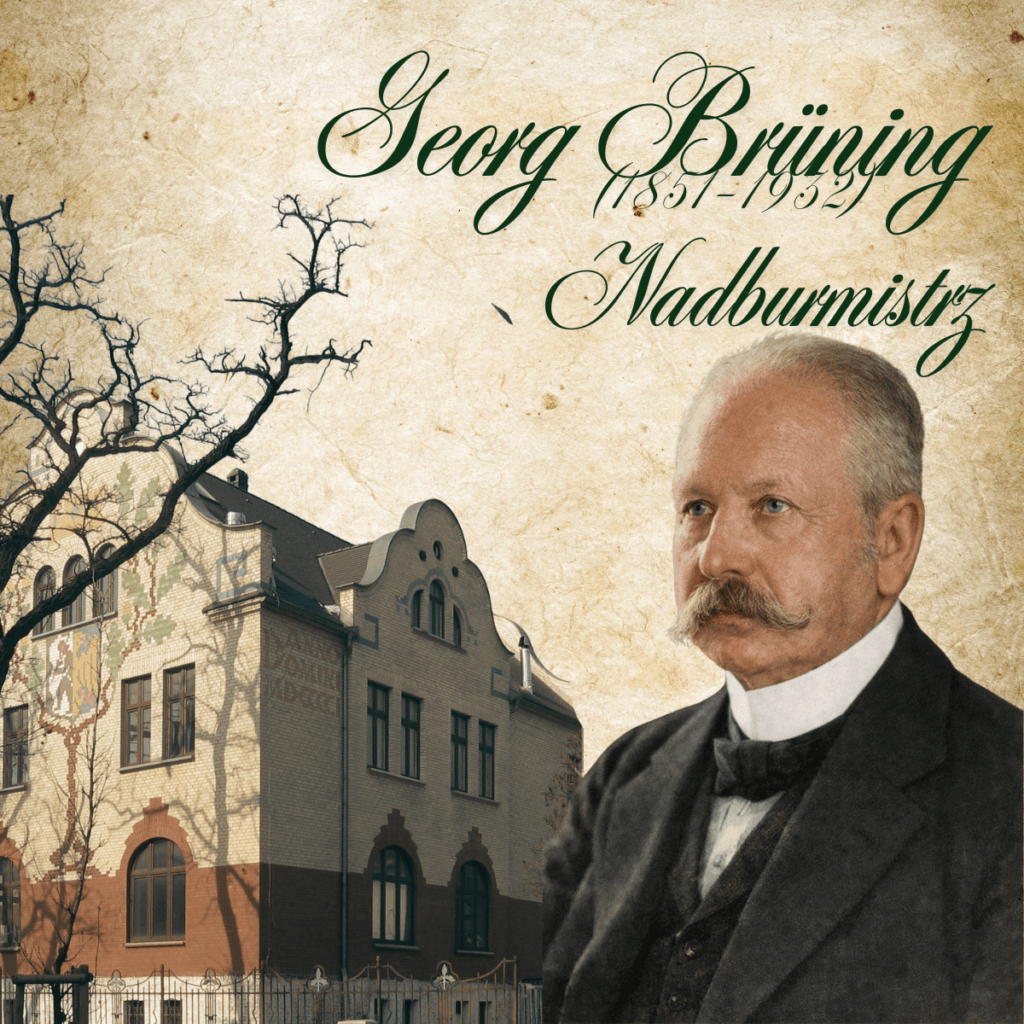 Georg Brüning, nadburmistrz Bytomia - grafika tytułowa artykułu przedstawiająca twórcę potęgi miasta na tle epoki.