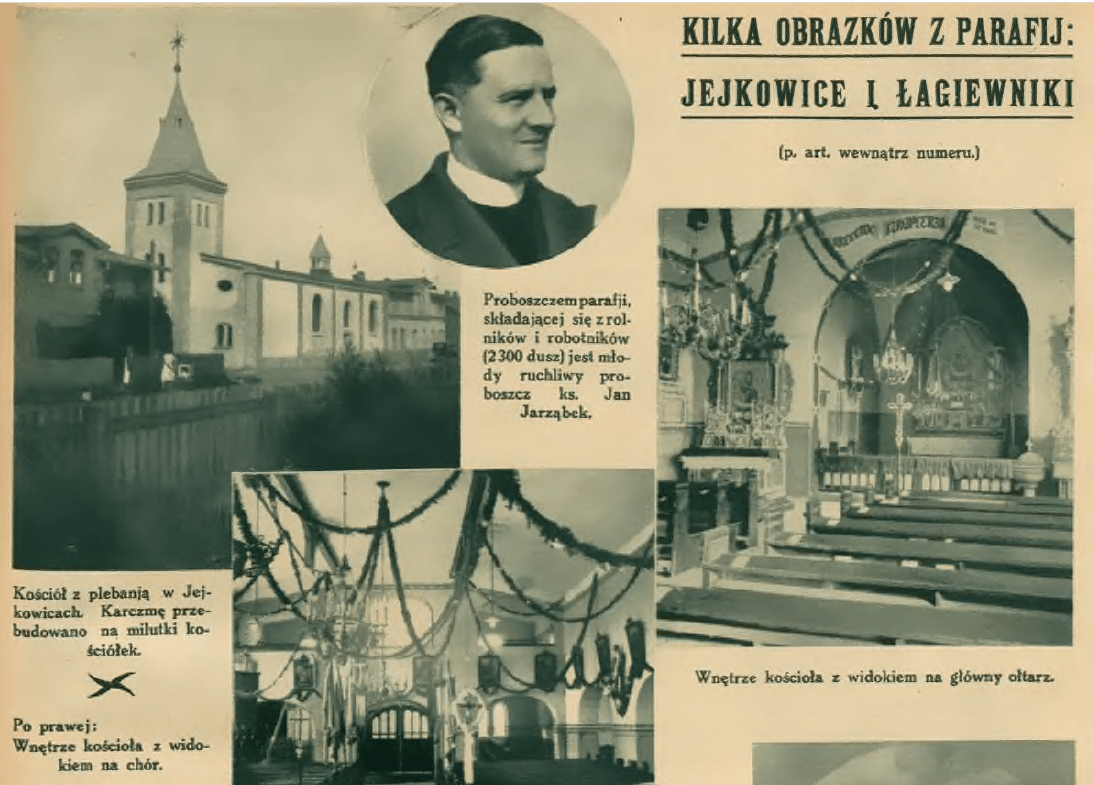 Archiwalny wycinek z 1931 roku pokazujący kościół w Jejkowicach
