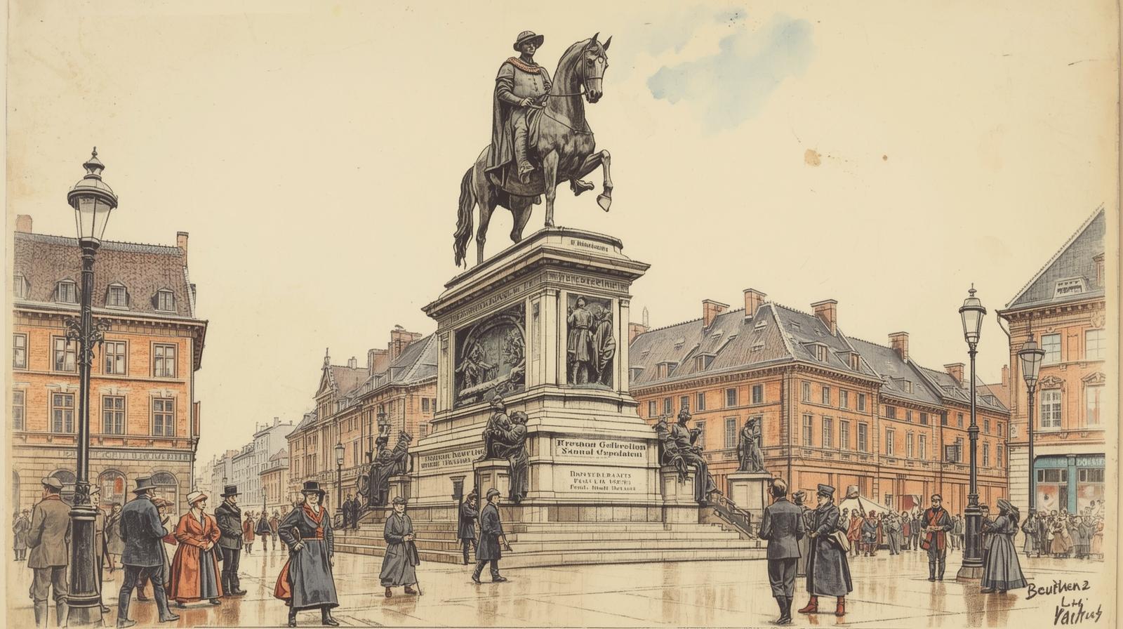 Konny pomnik króla Fryderyka Wielkiego na Kaiserplatz w Bytomiu.