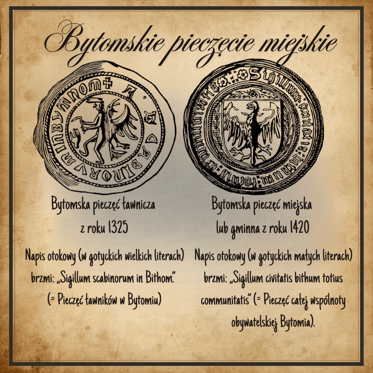 Historyczne pieczęcie Bytomia: ławnicza (1325) i miejska (1420)