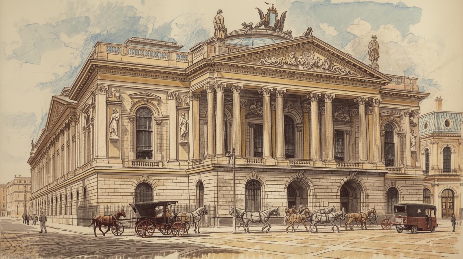 Neoklasycystyczna architektura Teatru Miejskiego (Stadttheater) w Bytomiu.
