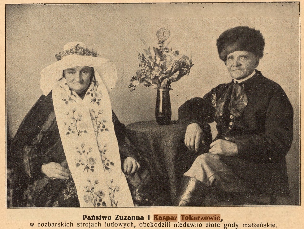 Kaspar i Zuzanna Tokarz w tradycyjnych strojach rozbarskich, Bytom 1928
