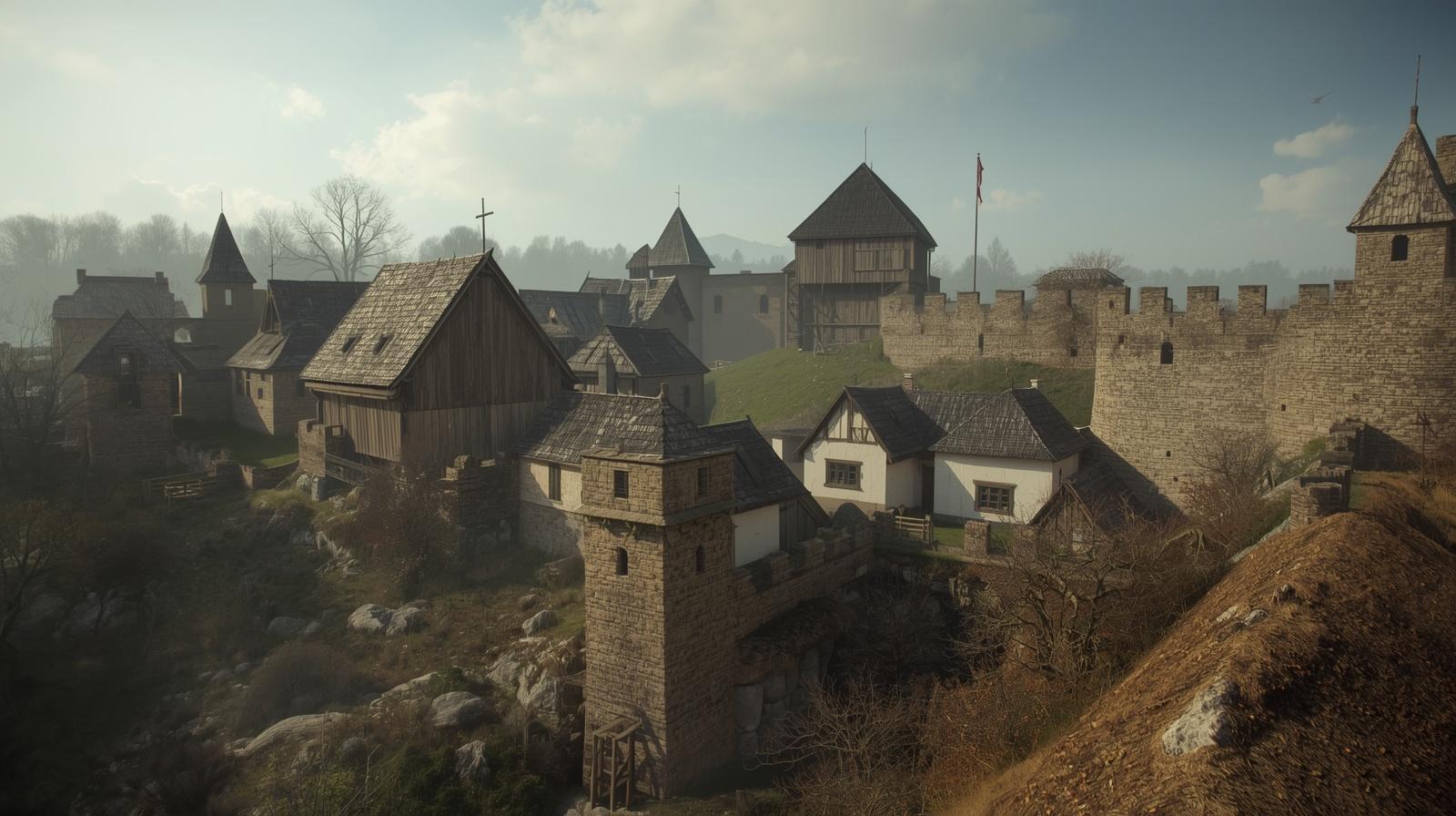 Hipotetyczna wizualizacja wcześniejszego grodu Hipotetyczna wizualizacja wcześniejszego grodu, który mógł poprzedzać zamek bytomski