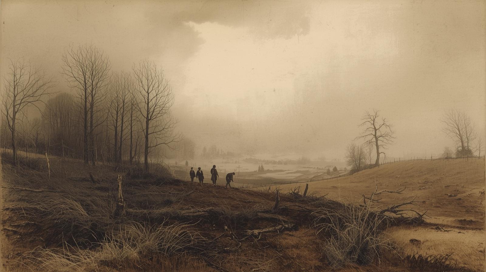 Jesienny krajobraz symbolizujący epidemię z 1737 roku — wizualizacja ilustracyjna