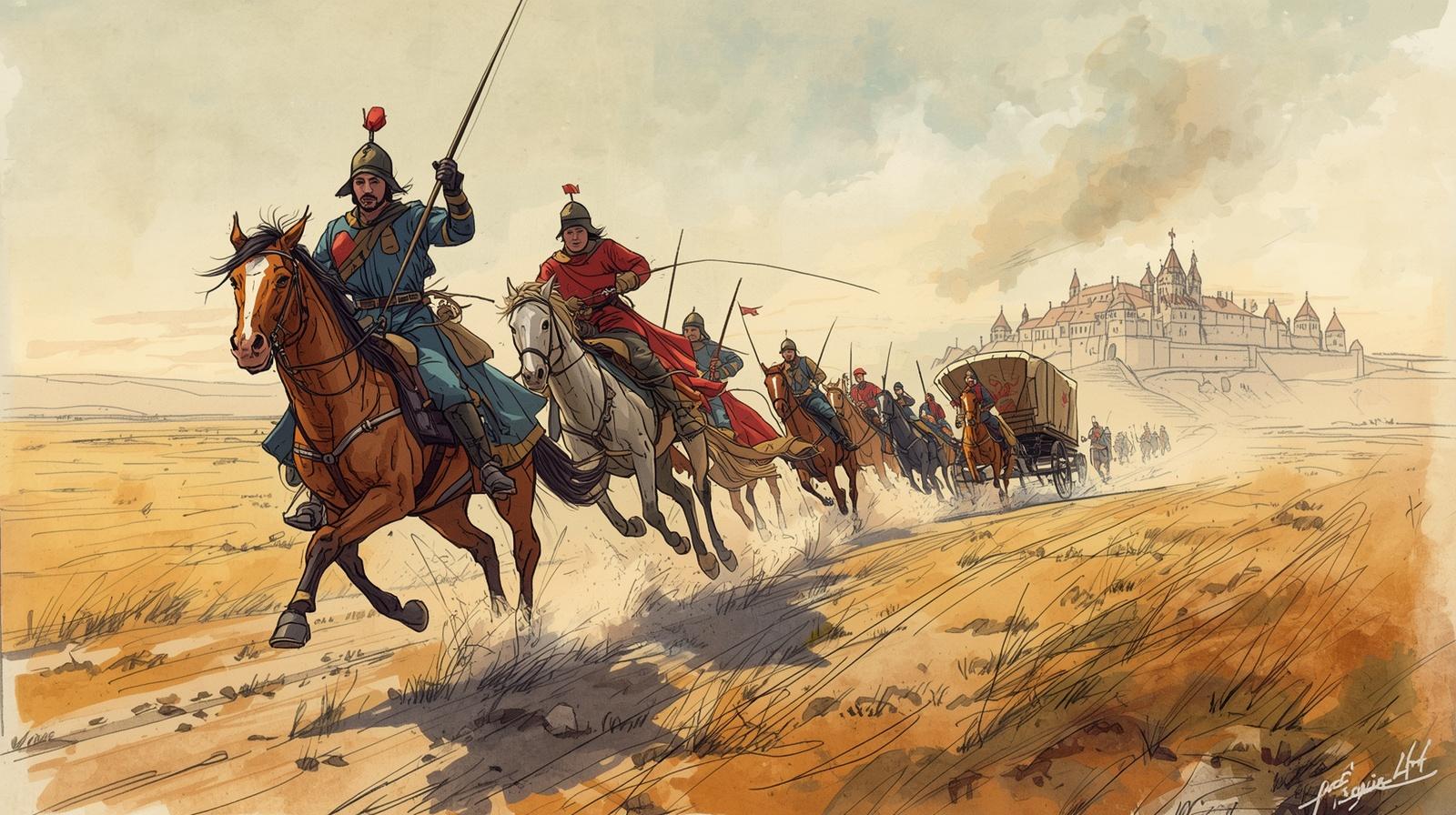 Artystyczna wizja rajdu Kozaków i Tatarów na terytorium Bytomia w 1587 roku