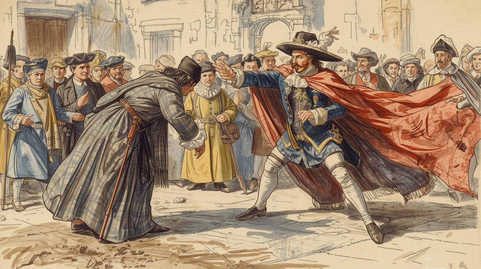 Szkic bójki zamożnego szlachcica z duchownym na bytomskim rynku.