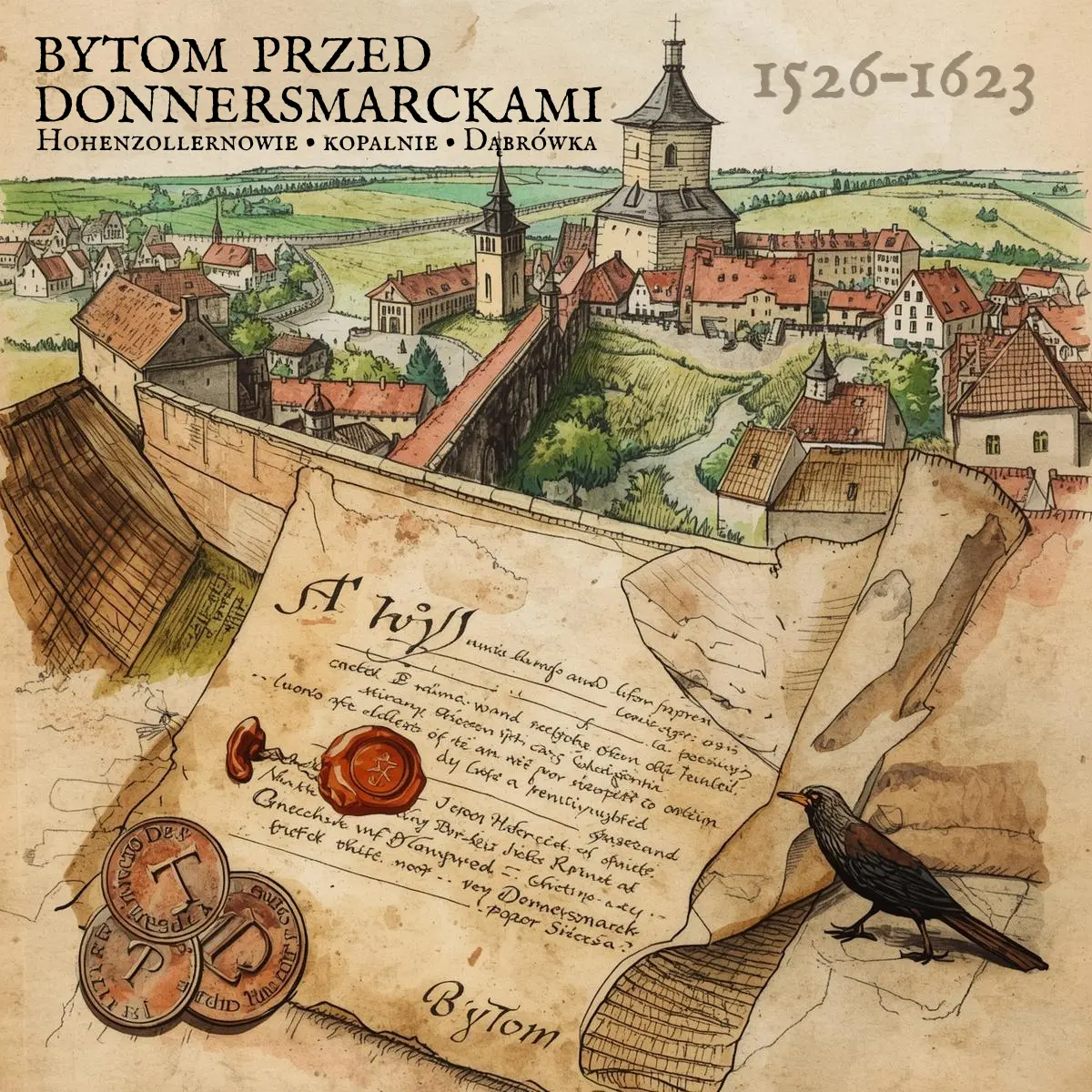 Grafika wyróżniająca artykuł Bytom przed Donnersmarckami o Hohenzollernach, kopalniach i sporze o Dąbrówkę