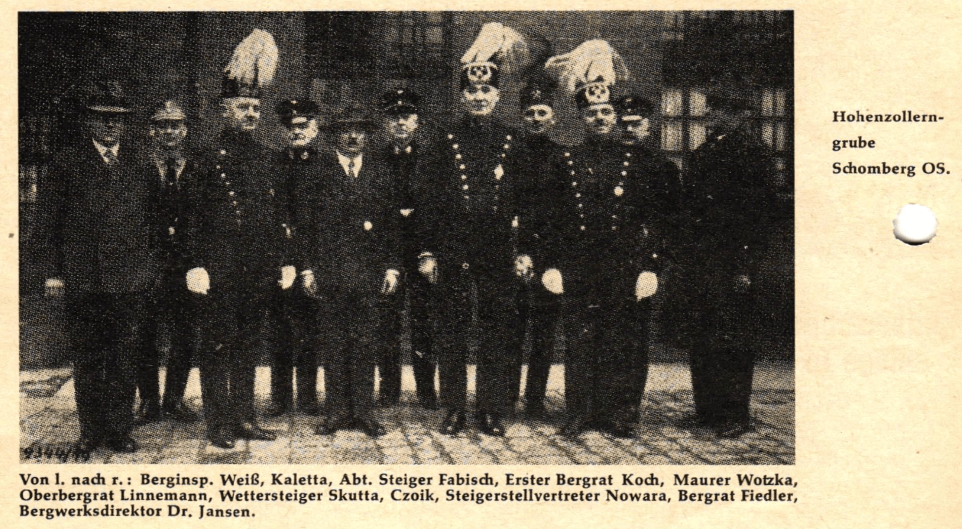 Dyrekcja i dozór kopalni Hohenzollerngrube, w tym Bergwerksdirektor Dr. Jansen