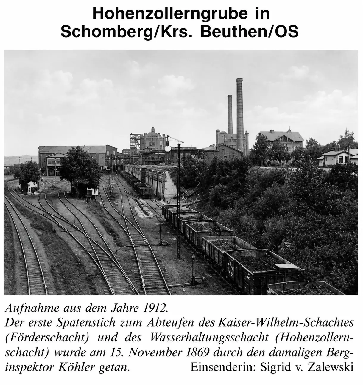 Hohenzollerngrube w Schomberg, panorama kopalni z 1912 roku z torami kolejowymi i zabudową zakładu