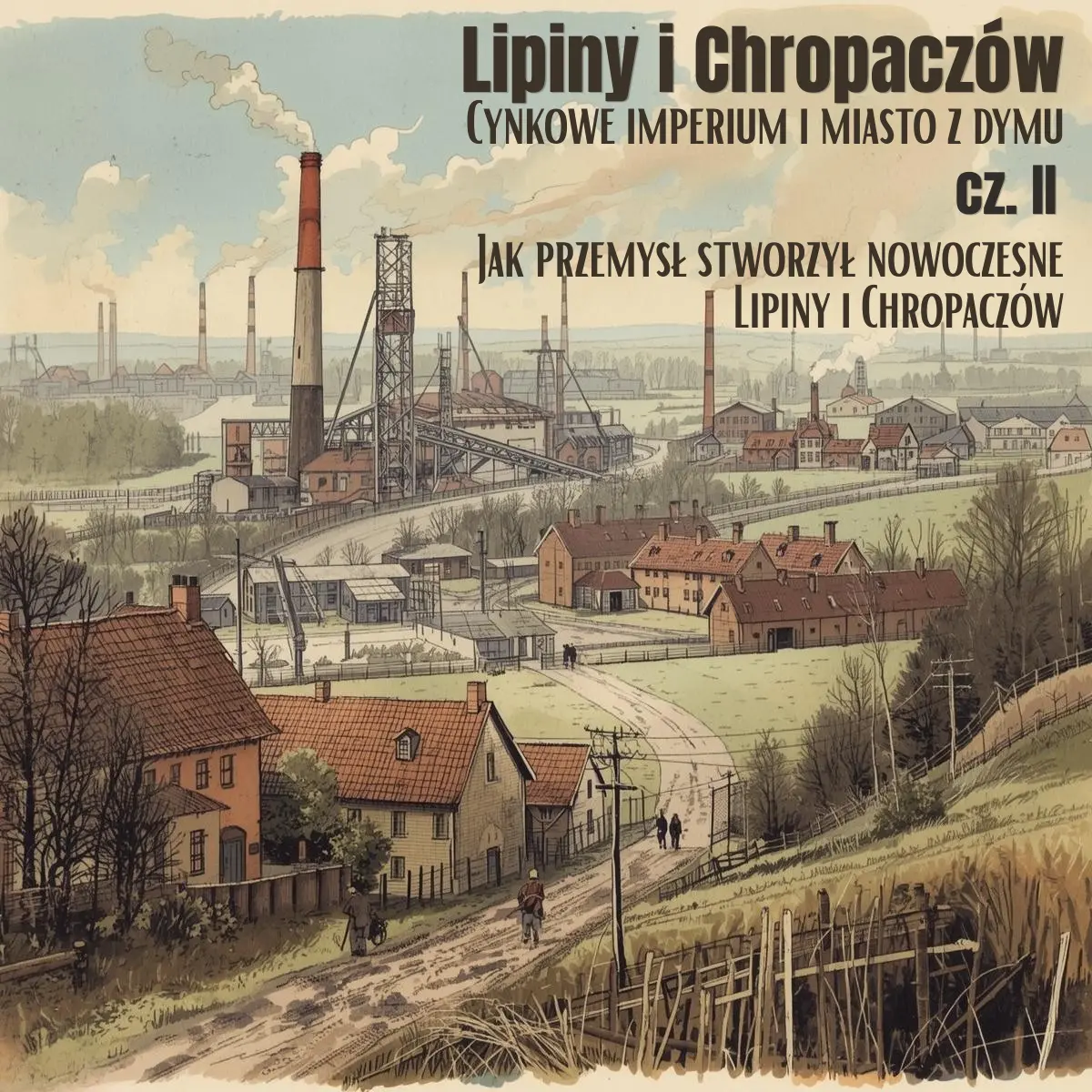 Panorama przemysłowych Lipin i Chropaczowa z hutami, kopalniami i kominami