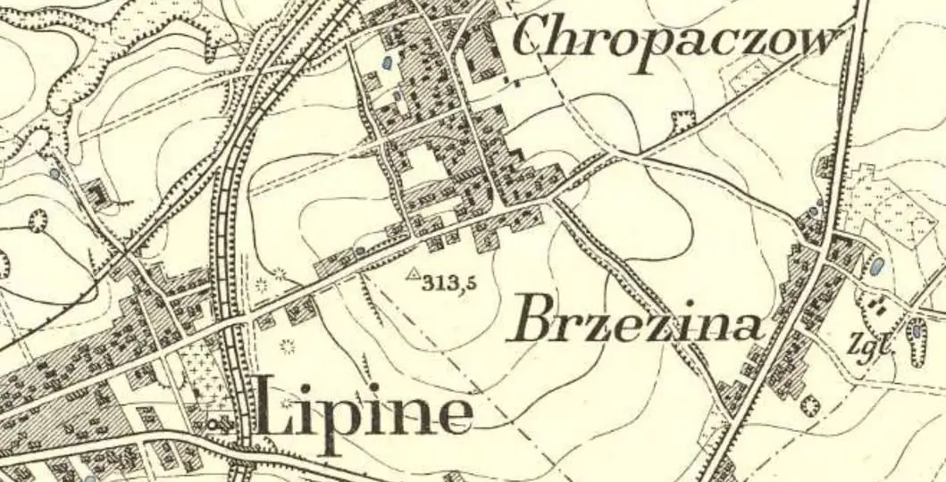 Stara mapa przedstawiająca Chropaczów, Brzezinę i Lipiny
