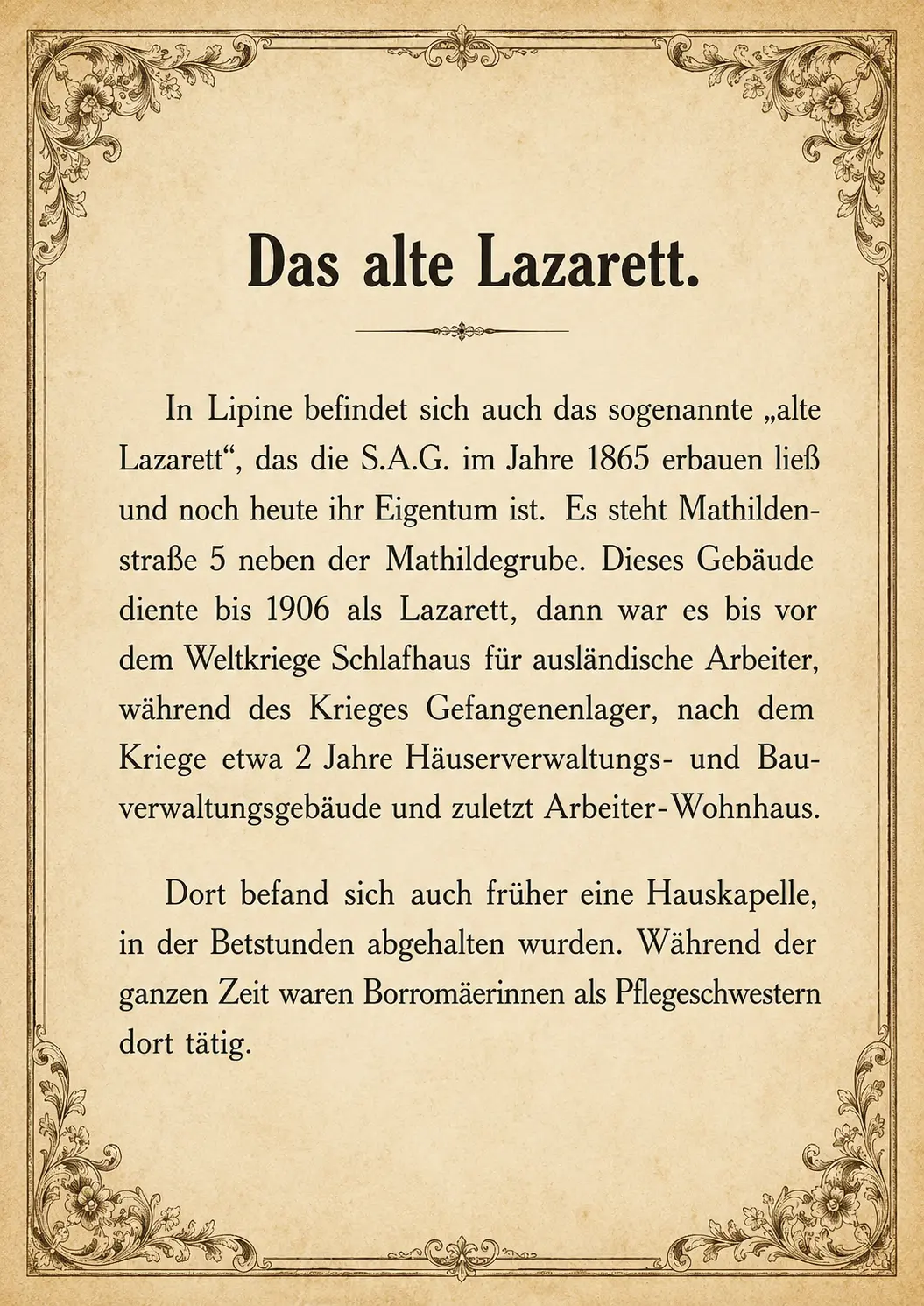 Deutscher Originaltext über das Alte Lazarett