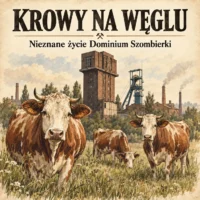 Krowy na węglu – artystyczna wizualizacja Dominium Szombierki na tle przemysłowego krajobrazu